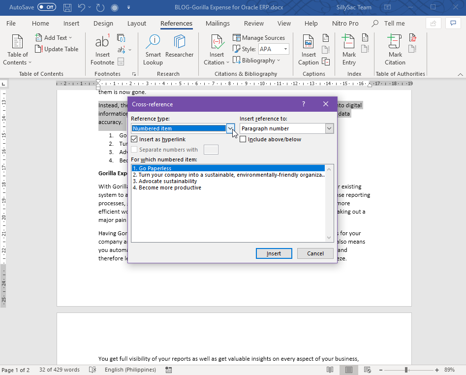 inserting citations in word for mac